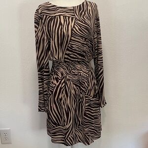 H&M Women's Long-Sleeve Zebra Print Dress in Beige and Black
